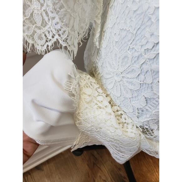 ALLAND WELL Shift Dress Women's L White Floral Round Neck Long Sleeve Back Zip - Picture 15 of 16